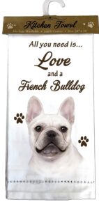 e&s pets french bulldog kitchen towels, off-white small