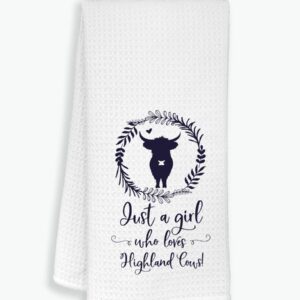 ZJSYXXU Just A Girl Who Loves Cows Kitchen Towels Dishcloths,Country Life Farmhouse Animal Highland Cow Dish Towels Tea Towels Hand Towels for Kitchen,Gifts for Cow Lovers Farm Girls Women