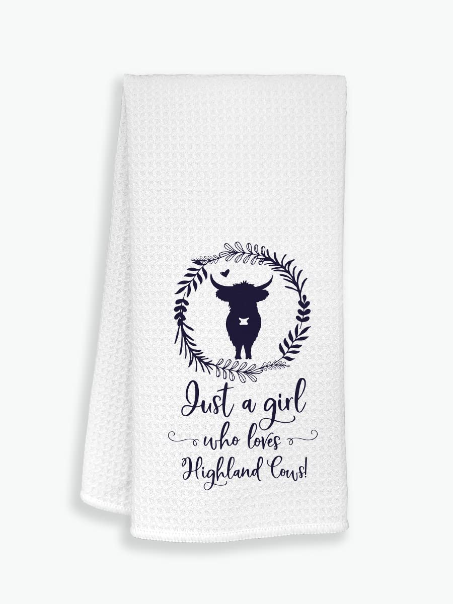 ZJSYXXU Just A Girl Who Loves Cows Kitchen Towels Dishcloths,Country Life Farmhouse Animal Highland Cow Dish Towels Tea Towels Hand Towels for Kitchen,Gifts for Cow Lovers Farm Girls Women