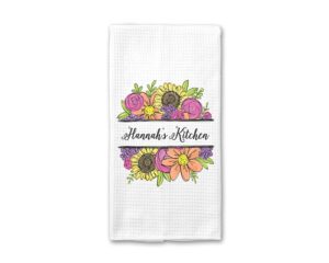 personalized floral bouquet kitchen towel | custom waffle weave dish towel | personalized floral towel | housewarming gift | kitchen decor | personalized seasonal dish towel | spring kitchen towel