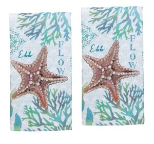 bundle of 2 sea life coastal beach dual purpose terry kitchen dish towels, starfish