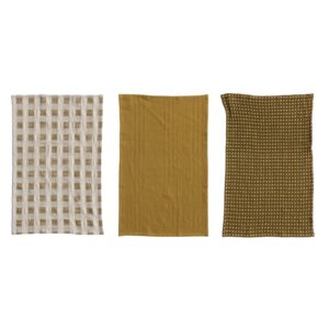 creative co-op creative co-op woven cotton dish cloths with loop, set of 3 in muslin bag, natural and olive green