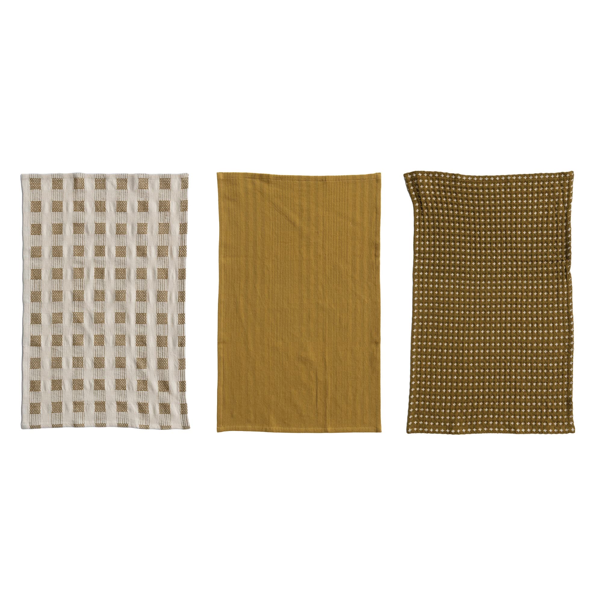 Creative Co-Op Creative Co-Op Woven Cotton Dish Cloths with Loop, Set of 3 in Muslin Bag, Natural and Olive Green