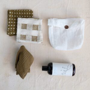 Creative Co-Op Creative Co-Op Woven Cotton Dish Cloths with Loop, Set of 3 in Muslin Bag, Natural and Olive Green