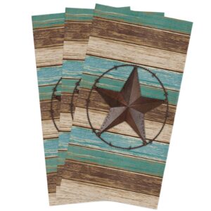 western texas star wooden board kitchen towels, set of 3 hand drying towel, soft absorbent multipurpose cloth tea towels for cooking baking, retro vintage washable dish towels cloth 18x28 inch