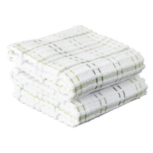 ritz royale collection 100% combed terry cotton, highly absorbent, oversized kitchen towel set, 28" x 18", 2-pack, checked, cactus green