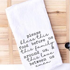 Handmade Kitchen Towel - 100% Cotton Dish Towels with Christian Family Food Blessing - Valentine Engagement Bridal Shower Newlywed Hostess Gift (Bless this Food Christian Towel)