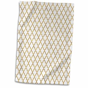 3d rose gold faux quatrefoil pattern on white-not real glitter hand towel, 15" x 22", multicolor