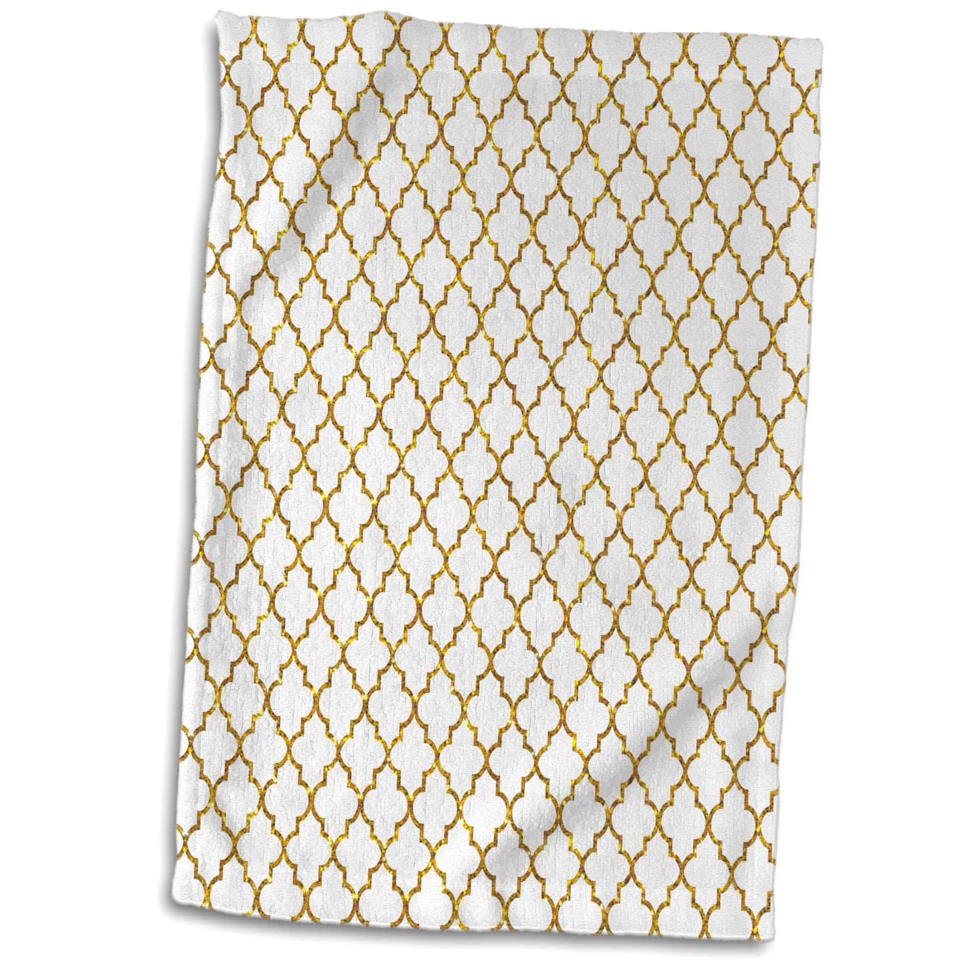 3D Rose Gold Faux Quatrefoil Pattern On White-Not Real Glitter Hand Towel, 15" x 22", Multicolor