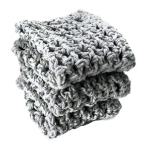 Handmade Dish Cloths Pewter Grey Gray Wash Cloths Crochet Cotton Kitchen Dishcloths Set of 3