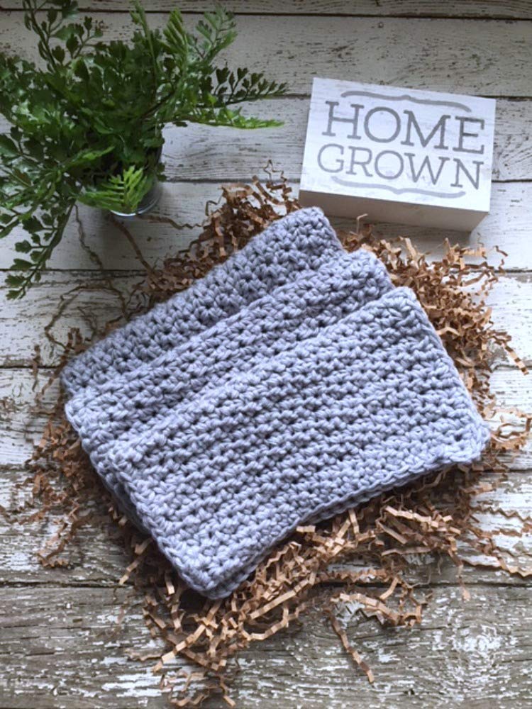 Handmade Dish Cloths Pewter Grey Gray Wash Cloths Crochet Cotton Kitchen Dishcloths Set of 3