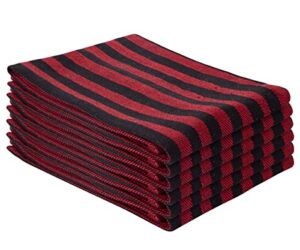 6 pack red cotton dish towels - 16 x 27 inch - kitchen towel linen - classic farmhouse dish towels - cotton tea towels - black striped dish towels - striped cotton towels, reusable, red & black