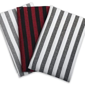 6 Pack Red Cotton Dish Towels - 16 X 27 Inch - Kitchen Towel Linen - Classic Farmhouse Dish Towels - Cotton Tea Towels - Black Striped Dish Towels - Striped Cotton Towels, Reusable, Red & Black