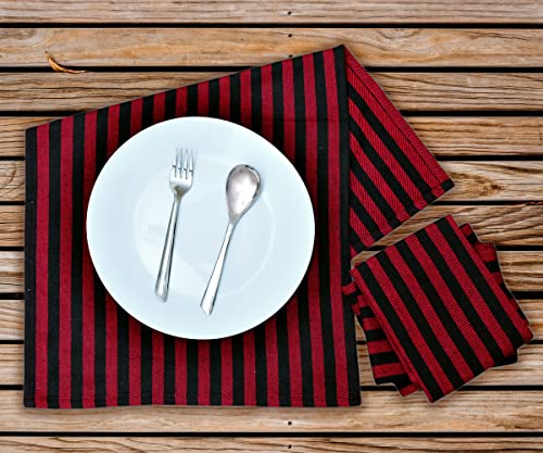 6 Pack Red Cotton Dish Towels - 16 X 27 Inch - Kitchen Towel Linen - Classic Farmhouse Dish Towels - Cotton Tea Towels - Black Striped Dish Towels - Striped Cotton Towels, Reusable, Red & Black