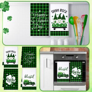 Honoson St Patrick's Day Dish Towel Kitchen Towel Absorbent Fast Drying Cloth Decorative Shamrock Gnomes Tea Towels Decorative Dishcloths for Kitchen Bathroom Home, 16 x 24 Inch(Shamrock)