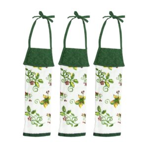 berries and vines tie top hanging kitchen towels in white/green, 3 pack