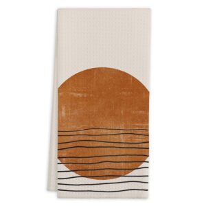 qiyuhoy abstract boho large sun sea wave kitchen towels tea towels, 16 x 24 inches cotton modern dish towels dishcloths,dish cloth flour sack hand towel for farmhouse kitchen decor,boho lovers gifts