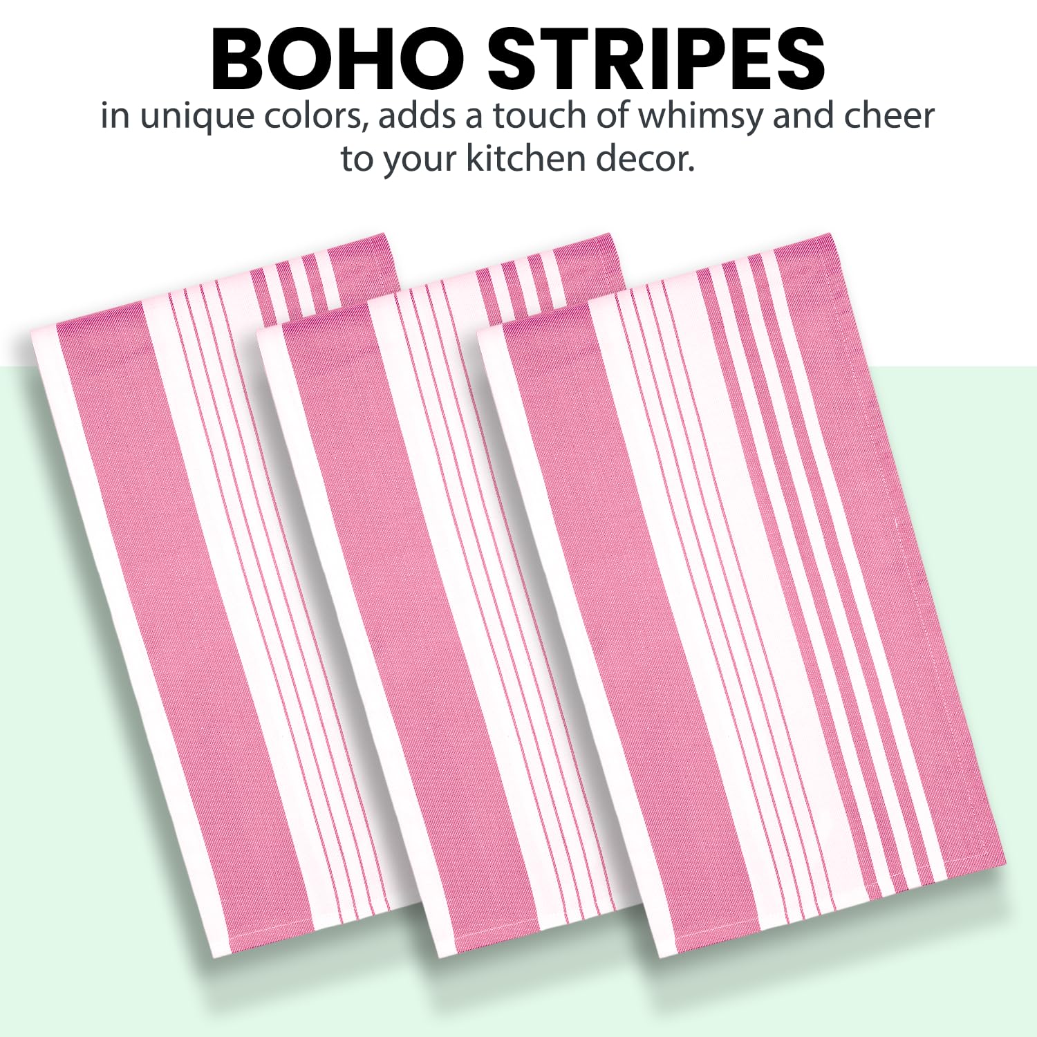 Candy Cottons Stripe Kitchen Towels Decor Mordern Design Centreband Dish Towels Boho Stripe Absorbent Festive Gift Set of 3 Pantry Reusable Kitchen Dish Towel|Easter Spring Decor 18x28 Inch Pink