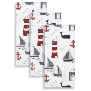 cackleberry home nautical ocean kitchen towels 100% cotton, set of 3