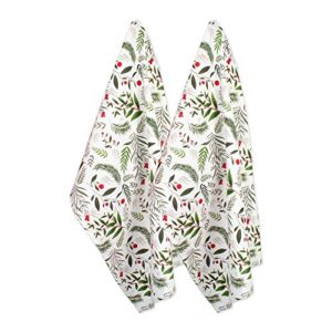 dii christmas kitchen towel set, floral tea towels for baking, cleaning, entertainment & cooking, 18x28, holiday sprigs, 2 piece