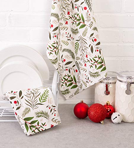 DII Christmas Kitchen Towel Set, Floral Tea Towels for Baking, Cleaning, Entertainment & Cooking, 18x28, Holiday Sprigs, 2 Piece