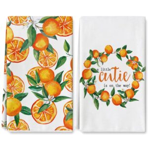 anydesign orange kitchen dish towel 18 x 28 inch little cutie tangerine dishcloth watercolor fruit decorative hand drying tea towel for cooking baking cleaning wipes, set of 2