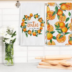 AnyDesign Orange Kitchen Dish Towel 18 x 28 Inch Little Cutie Tangerine Dishcloth Watercolor Fruit Decorative Hand Drying Tea Towel for Cooking Baking Cleaning Wipes, Set of 2