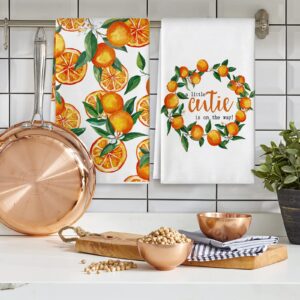 AnyDesign Orange Kitchen Dish Towel 18 x 28 Inch Little Cutie Tangerine Dishcloth Watercolor Fruit Decorative Hand Drying Tea Towel for Cooking Baking Cleaning Wipes, Set of 2