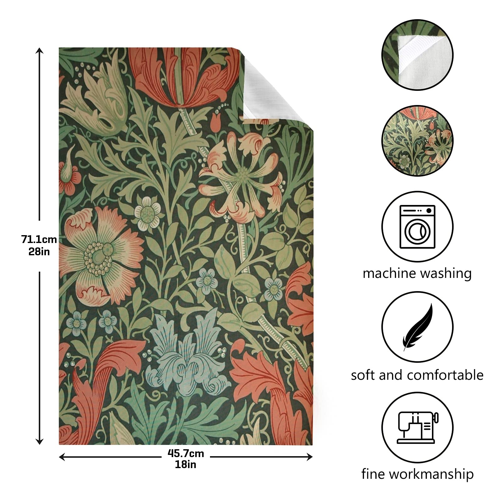 ALAZA William Morris Flowers Floral Prints155 Kitchen Towels Absorbent Dish Towels Soft Wash Clothes for Drying Dishes Cleaning Towels for Home Decorations Set of 4, 28 X 18 Inch