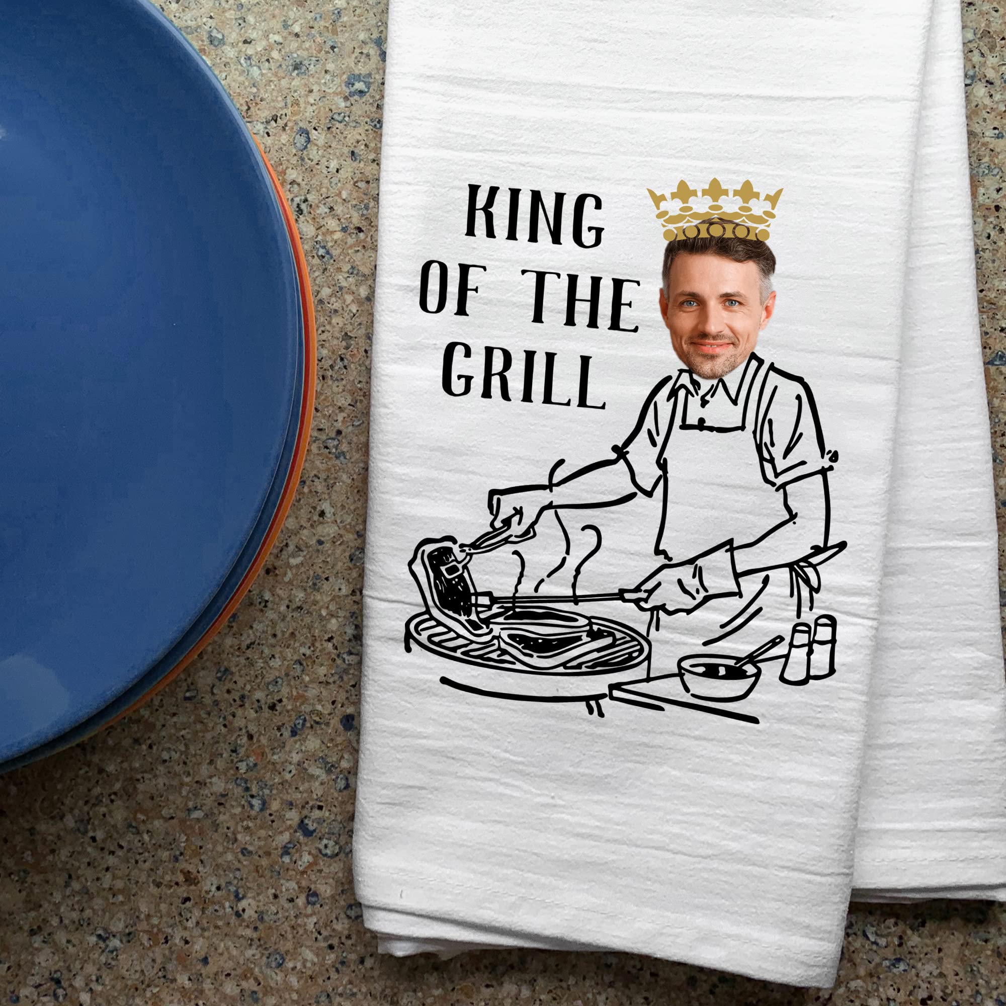 Personalized Kitchen Towel for BBQ Kings - Funny Kitchen Towels Set. 100% Pure Ringspun Cotton, Super Absorbent Kitchen Towels - Chef Design, Kitchen Décor