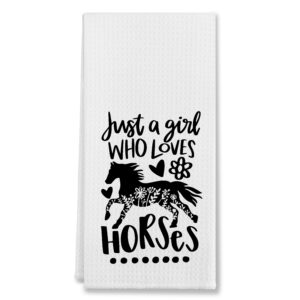 just a girl who loves horses kitchen towels & tea towels, dish cloth flour sack hand towel for farmhouse kitchen decor，24 x 16 inches cotton modern dish towels dishcloths,horse lovers riders gifts