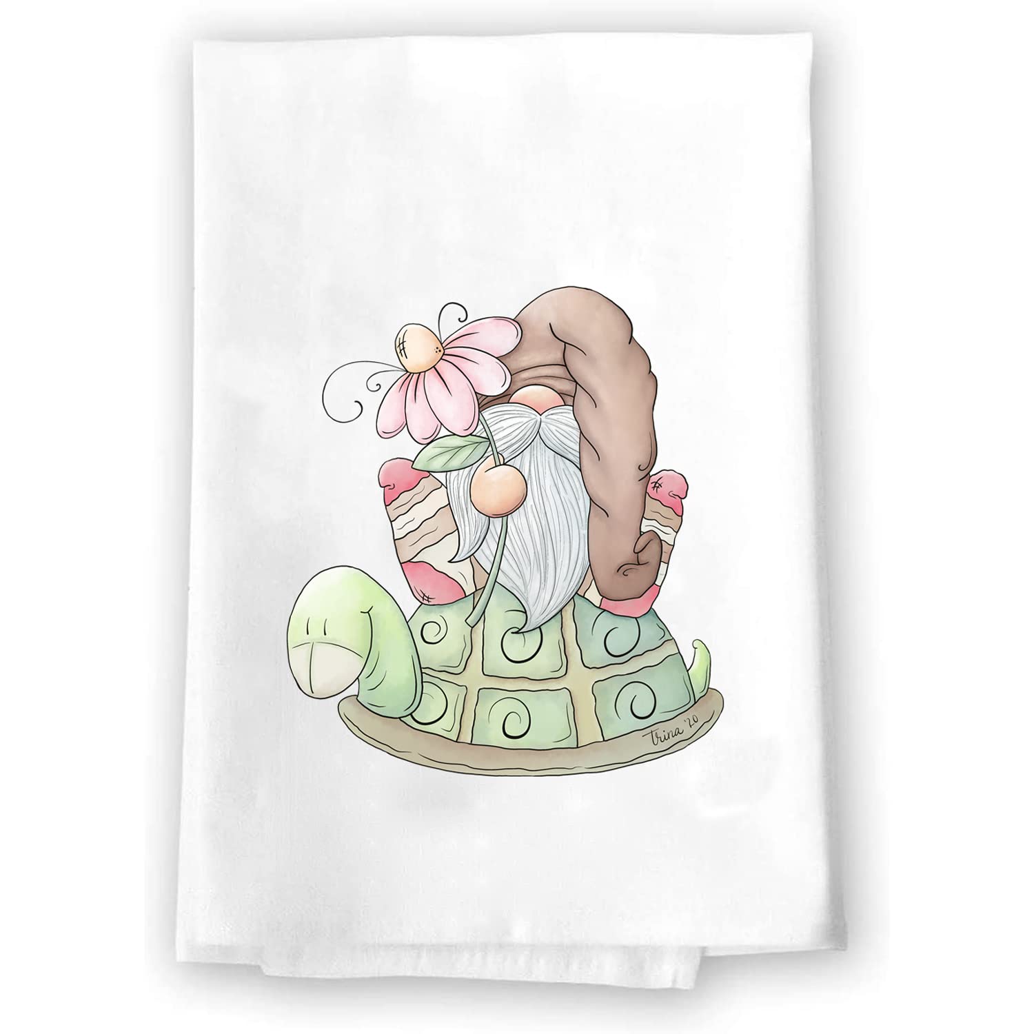 Decorative Kitchen and Bath Hand Towel | Adorable Gnome and Turtle | Spring Summer Garden Themed | Home Decor Decorations | House Gift Present