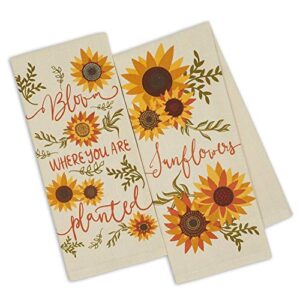 design imports dii set 2 sunny sunflower printed kitchen dish towels - bloom where you are planted - sunflowers