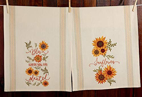 Design Imports DII Set 2 Sunny Sunflower Printed Kitchen Dish Towels - Bloom Where You are Planted - Sunflowers