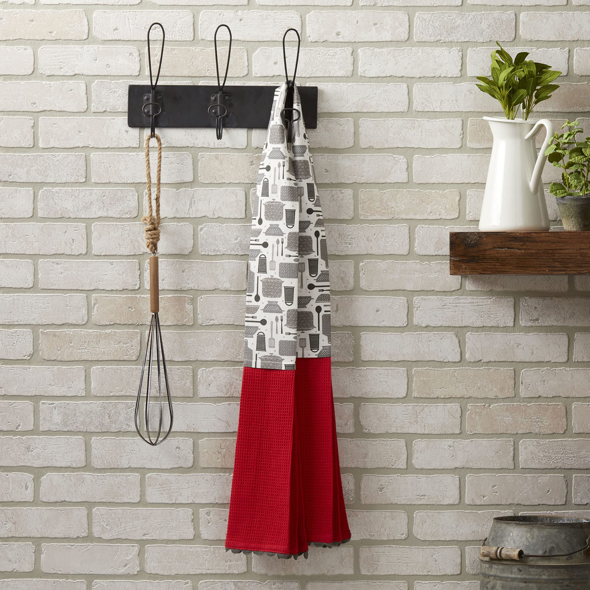 DEMDACO Kitchen Patterned Deep Red and Grey 68 inch 100% Cotton Dish Towel Boa