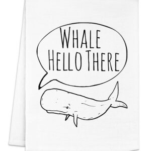 Funny Dish Towel, Whale Hello There, Flour Sack Kitchen Towel, Sweet Housewarming Gift, Farmhouse Kitchen Decor, White or Gray (White)