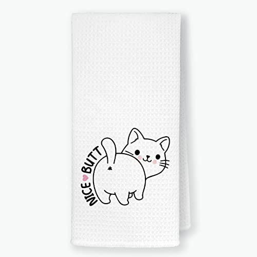 QODUNG Cute Smiling Cat Kitty Soft Absorbent Hand Bathroom Towel 16x24 Inch,Funny Cat Decorative Absorbent Drying Cloth Hand Towels Tea Towels for Bathroom Kitchen,Cat Lovers Girls Gifts