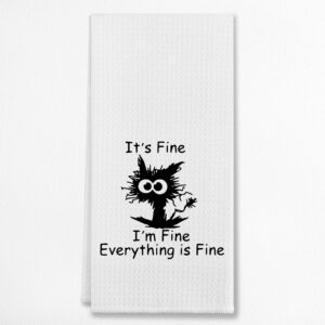 i'm fine everything is fine crazy cat kitchen towels & tea towels, dish cloth flour sack hand towel for farmhouse kitchen decor，24 x 16 inches cotton modern dish towels dishcloths,gifts for cat lovers