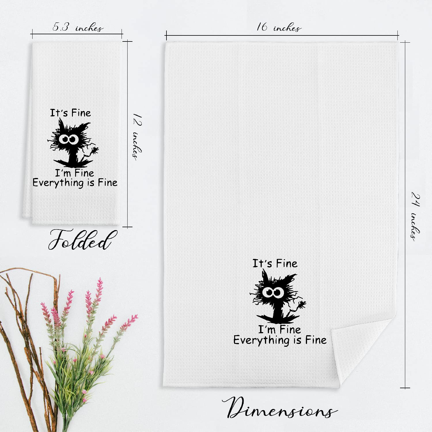 I'm Fine Everything is Fine Crazy Cat Kitchen Towels & Tea Towels, Dish Cloth Flour Sack Hand Towel for Farmhouse Kitchen Decor，24 X 16 Inches Cotton Modern Dish Towels Dishcloths,Gifts For Cat Lovers