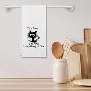 I'm Fine Everything is Fine Crazy Cat Kitchen Towels & Tea Towels, Dish Cloth Flour Sack Hand Towel for Farmhouse Kitchen Decor，24 X 16 Inches Cotton Modern Dish Towels Dishcloths,Gifts For Cat Lovers