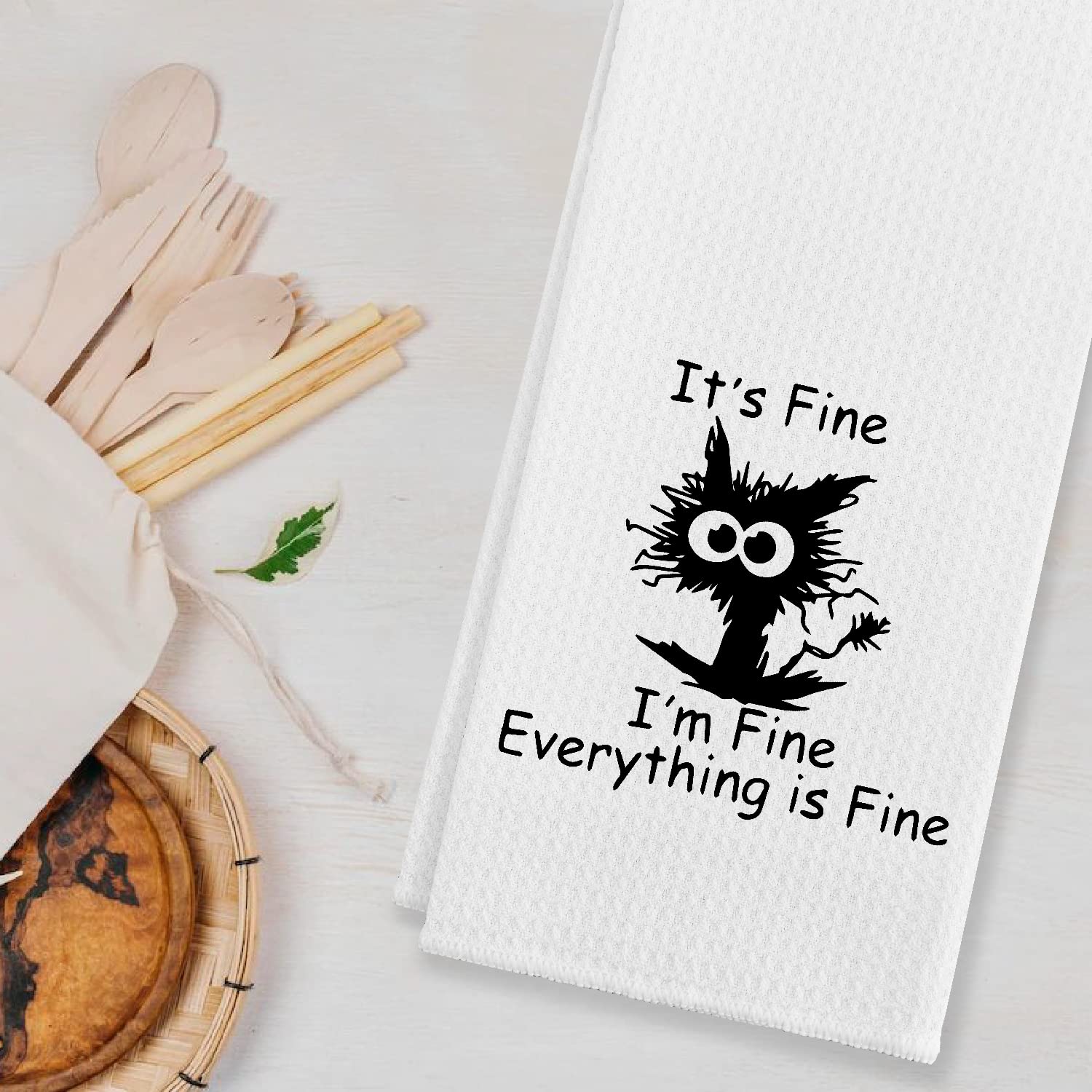 I'm Fine Everything is Fine Crazy Cat Kitchen Towels & Tea Towels, Dish Cloth Flour Sack Hand Towel for Farmhouse Kitchen Decor，24 X 16 Inches Cotton Modern Dish Towels Dishcloths,Gifts For Cat Lovers