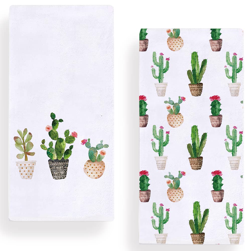 Watercolor Cactus Kitchen Dish Towel 18 x 28 Inch, Seasonal Spring Summer Cacti Towels Dish Cloth for Cooking Baking Set of 2