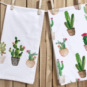 Watercolor Cactus Kitchen Dish Towel 18 x 28 Inch, Seasonal Spring Summer Cacti Towels Dish Cloth for Cooking Baking Set of 2