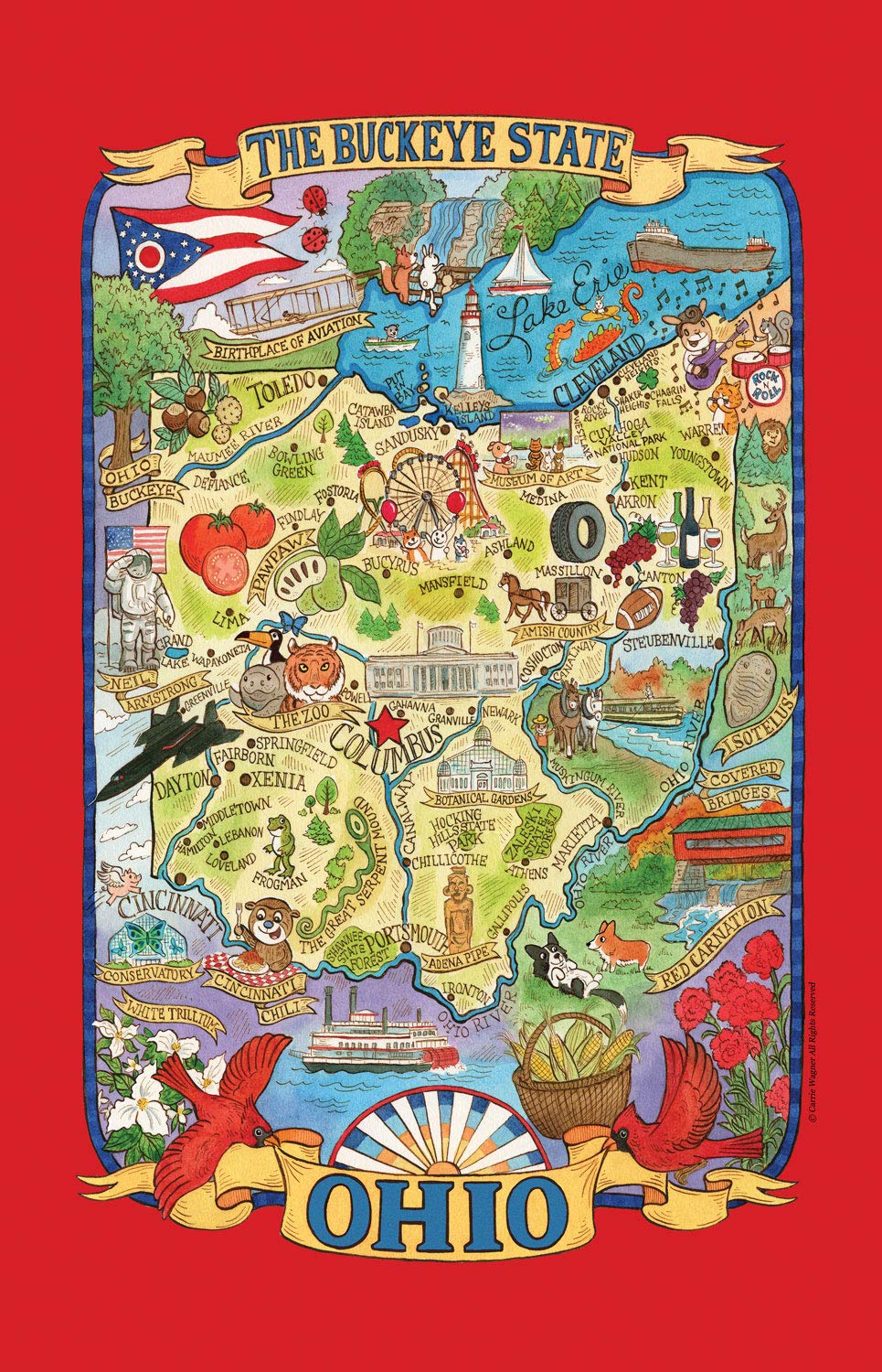 Kay Dee Designs Adventure Destinations Ohio Map Tea Kitchen Towel, 18" x 28", Various