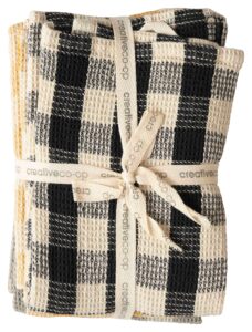 creative co-op gingham cotton waffle weave (set of 3 colors) tea towels, multicolor, 3 count