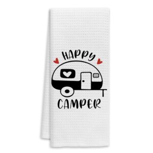 voatok happy camper camping hand towels kitchen towels dish towels,cartoon rv camping decor towels,campers camping lovers adventurers men gifts