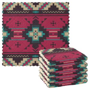 vintage ethnic native southwest american, tribal indian aztec textiles 6 set kitchen dish towels, washcloths cleaning cloths dish cloths, absorbent towels lint free bar tea soft waffle towel 11"x11"