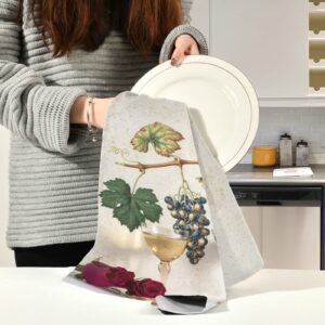 BOENLE Wine Grape Cluster Rose Flower Kitchen Towels Set of 4, Absorbent Microfiber Dish Hand Towel Farmhouse Quick Dry Cleaning Cloth Tea Towels Dishcloths