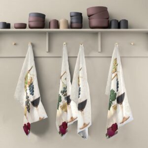 BOENLE Wine Grape Cluster Rose Flower Kitchen Towels Set of 4, Absorbent Microfiber Dish Hand Towel Farmhouse Quick Dry Cleaning Cloth Tea Towels Dishcloths