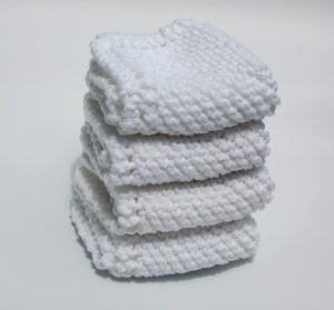 hand knitted washcloths, set of 4 in 100% white cotton!